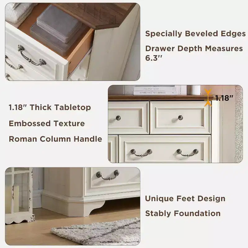Commode de chambre à 7 tiroirs (54 po), design vintage, large, en bois rustique, pour salon, couloir