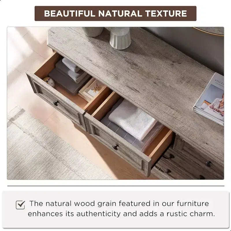 Commode de chambre à 7 tiroirs (54 po), design vintage, large, en bois rustique, pour salon, couloir