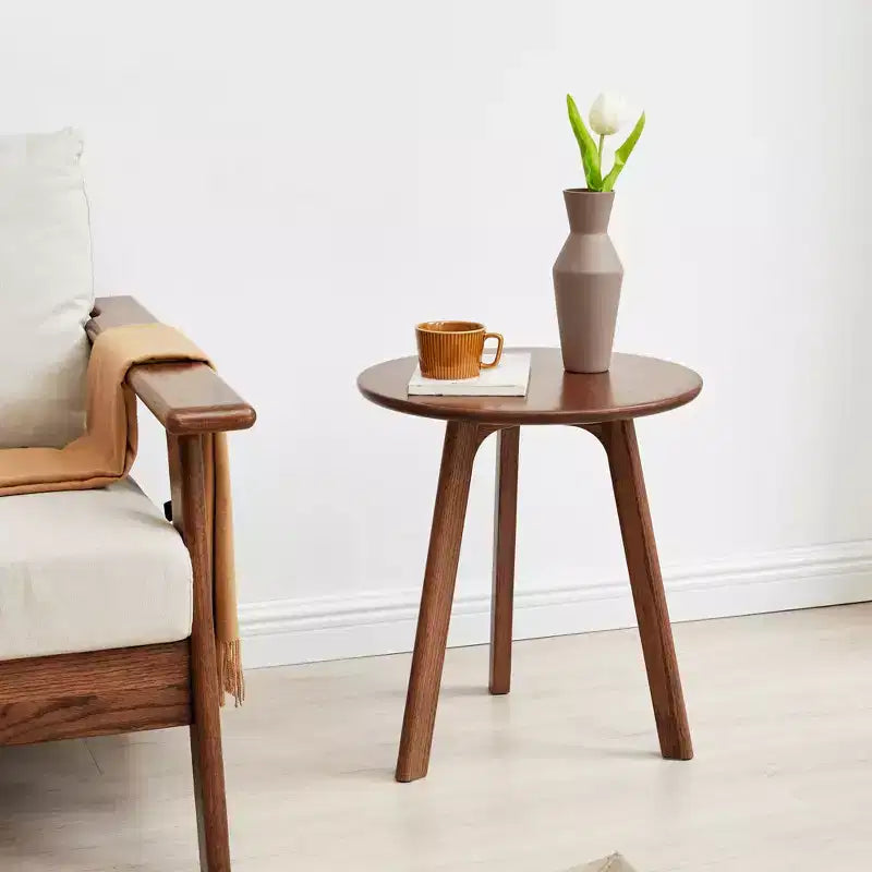 Solid Wood Round Side Table - Small Side Table,Coffee Table,Suitable For Living Room Bedroom And Balcony, 100% Natural Solid Oak Easy To Assemble