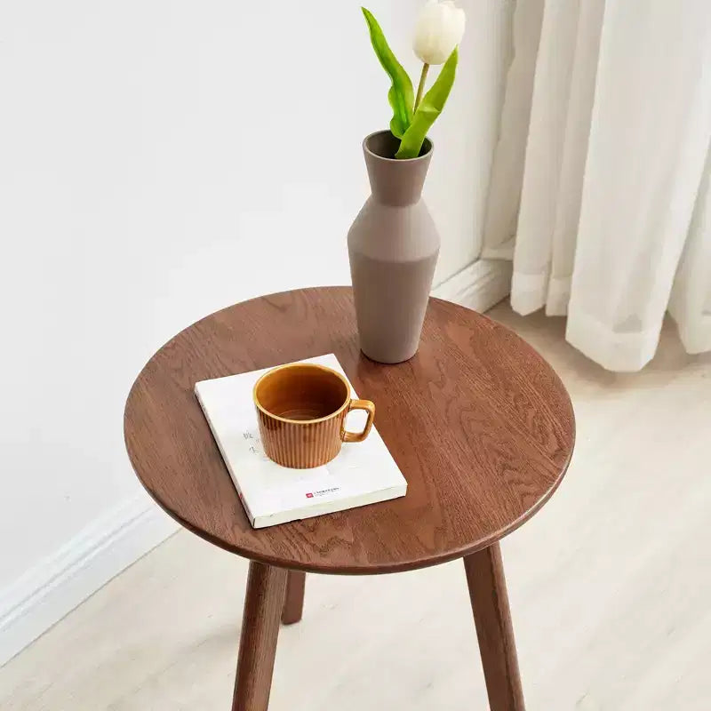 Table d'appoint ronde en bois massif - Petite table d'appoint, table basse, convient pour le salon, la chambre et le balcon, 100 % chêne massif naturel, facile à assembler