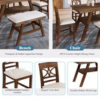 Ensemble de table à manger Whisen Rustic 6 pièces à hauteur de comptoir avec banc et 4 chaises rembourrées