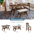 Ensemble de table à manger Whisen Rustic 6 pièces à hauteur de comptoir avec banc et 4 chaises rembourrées