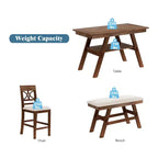 Ensemble de table à manger Whisen Rustic 6 pièces à hauteur de comptoir avec banc et 4 chaises rembourrées