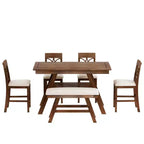 Ensemble de table à manger Whisen Rustic 6 pièces à hauteur de comptoir avec banc et 4 chaises rembourrées