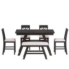 Ensemble de table à manger Whisen Rustic 6 pièces à hauteur de comptoir avec banc et 4 chaises rembourrées