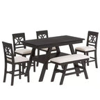 Ensemble de table à manger Whisen Rustic 6 pièces à hauteur de comptoir avec banc et 4 chaises rembourrées