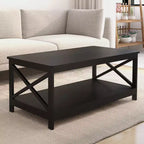 AndMakers 39.57 in. Black Rectangle Wood Coffee Table with Shelf