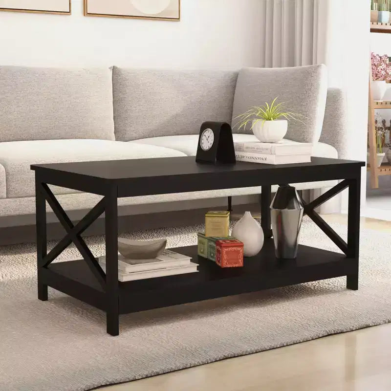Table basse rectangulaire en bois noir AndMakers de 39,57 po avec étagère