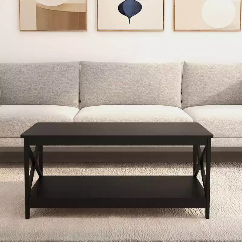 Table basse rectangulaire en bois noir AndMakers de 39,57 po avec étagère