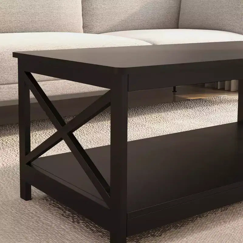 Table basse rectangulaire en bois noir AndMakers de 39,57 po avec étagère