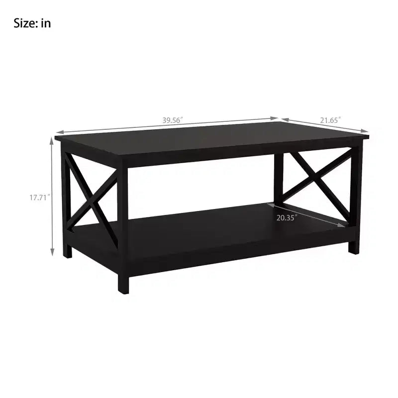 Table basse rectangulaire en bois noir AndMakers de 39,57 po avec étagère