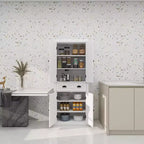 AndMakers Armoire de cuisine en bois blanc 76 cm avec portes, tiroirs et étagères réglables