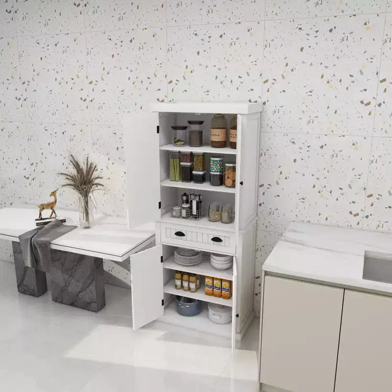 AndMakers Armoire de cuisine en bois blanc 76 cm avec portes, tiroirs et étagères réglables