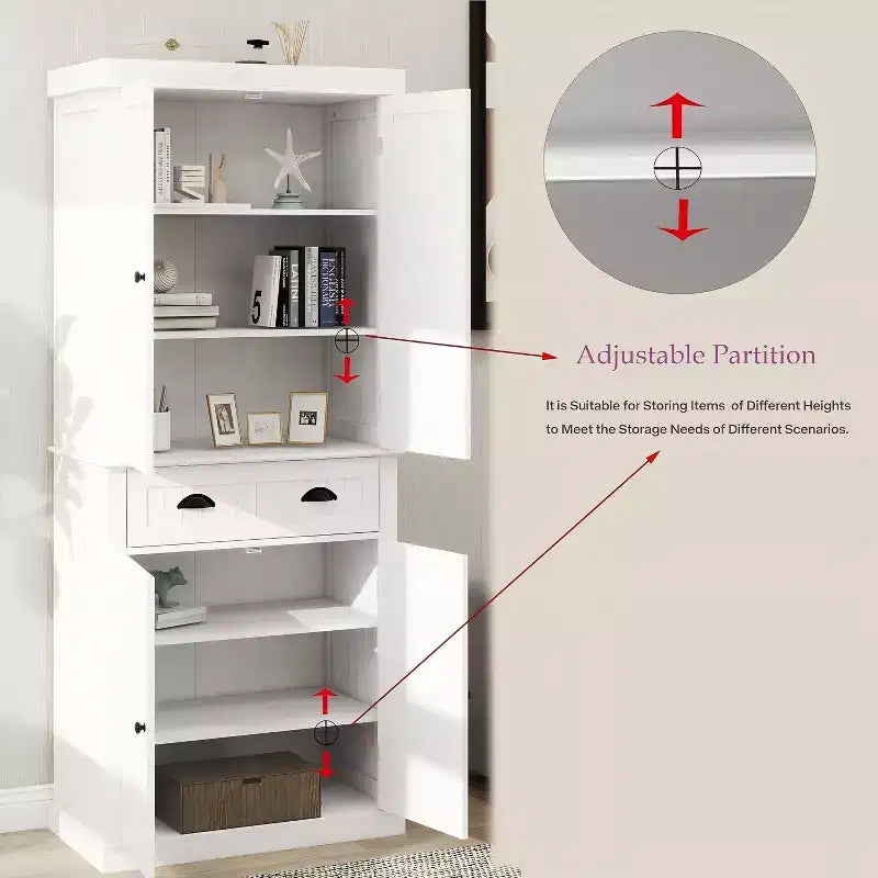 AndMakers Armoire de cuisine en bois blanc 76 cm avec portes, tiroirs et étagères réglables