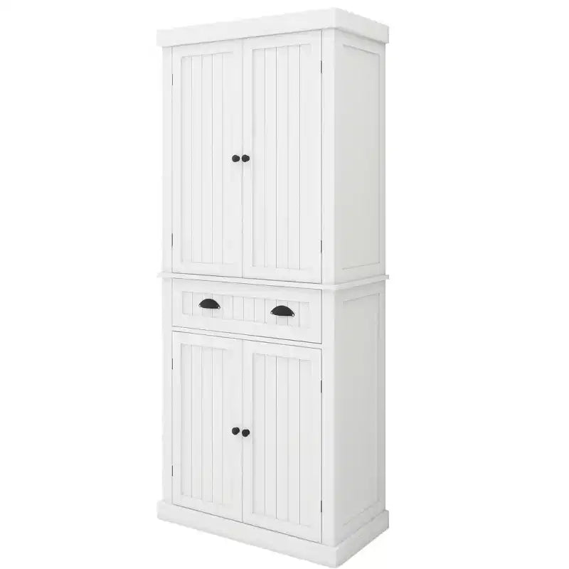 AndMakers Armoire de cuisine en bois blanc 76 cm avec portes, tiroirs et étagères réglables