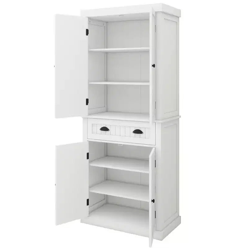 AndMakers Armoire de cuisine en bois blanc 76 cm avec portes, tiroirs et étagères réglables