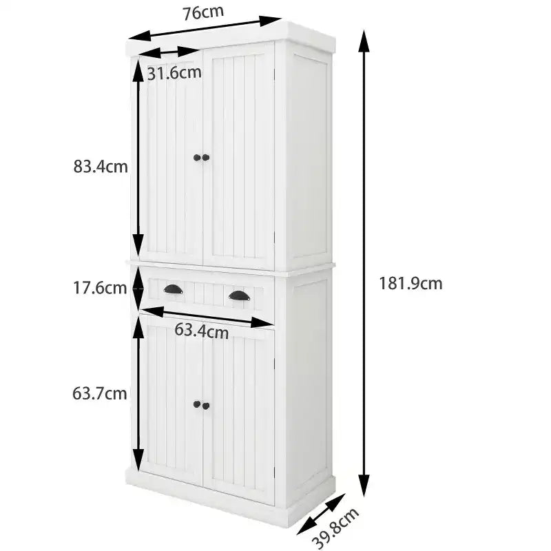AndMakers Armoire de cuisine en bois blanc 76 cm avec portes, tiroirs et étagères réglables