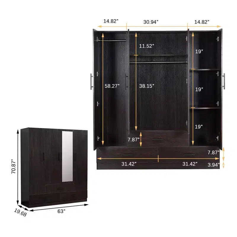 Armoire Keloyid en bois brun de 160 cm avec 3 tiroirs et 6 étagères