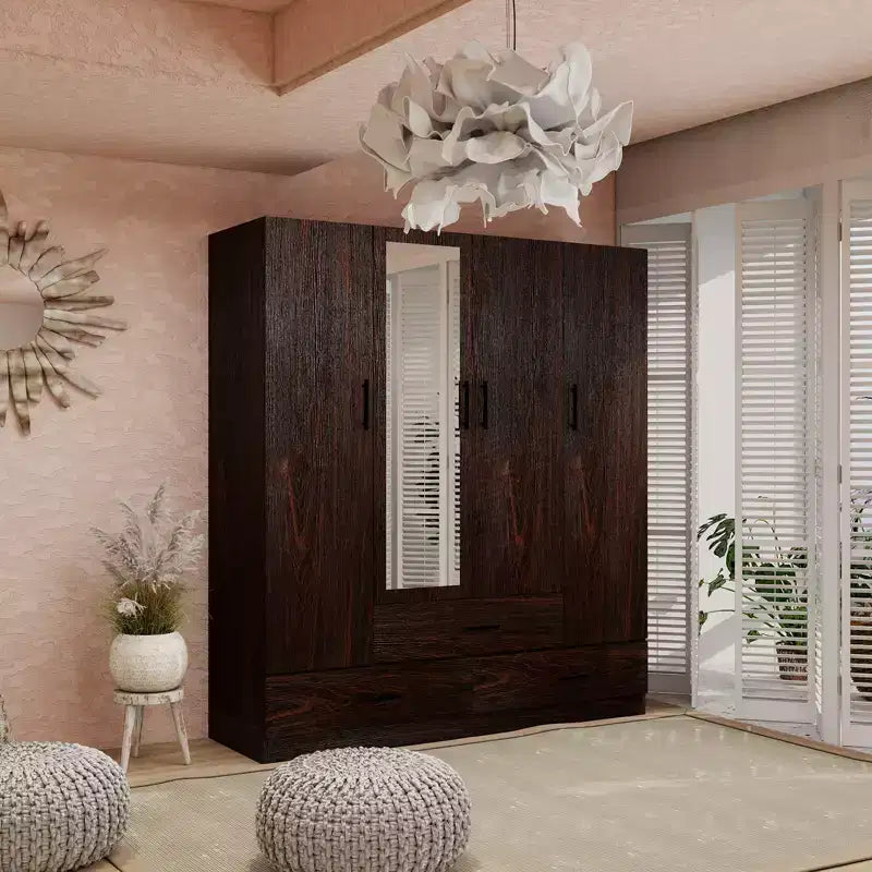 Armoire Keloyid en bois brun de 160 cm avec 3 tiroirs et 6 étagères