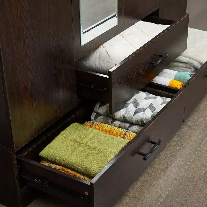 Armoire Keloyid en bois brun de 160 cm avec 3 tiroirs et 6 étagères