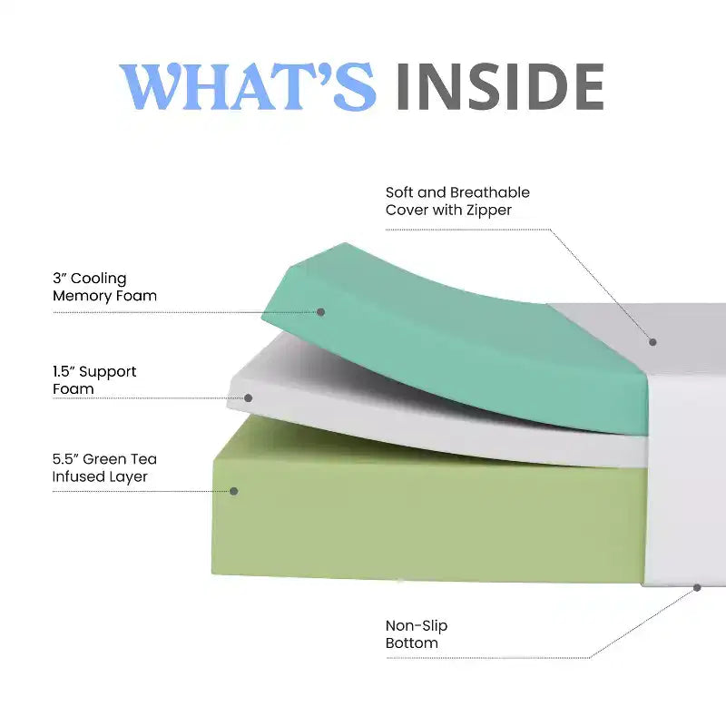 Matelas en mousse à mémoire de forme 3 couches Emma and Oliver en boîte avec infusion de thé vert, gel rafraîchissant, mousse certifiée CertiPUR-US et housse lavable