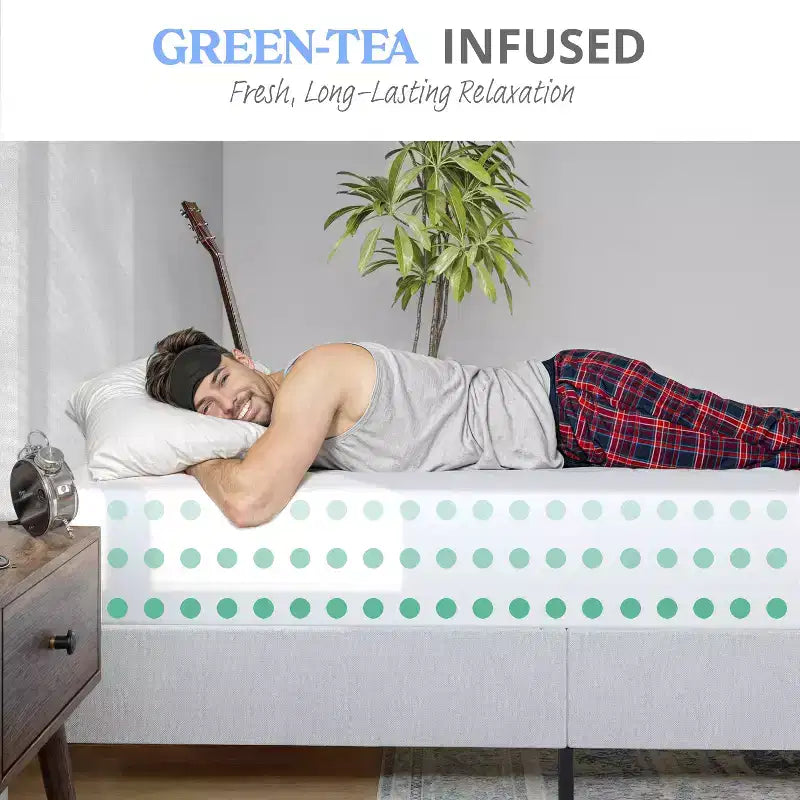 Matelas en mousse à mémoire de forme 3 couches Emma and Oliver en boîte avec infusion de thé vert, gel rafraîchissant, mousse certifiée CertiPUR-US et housse lavable