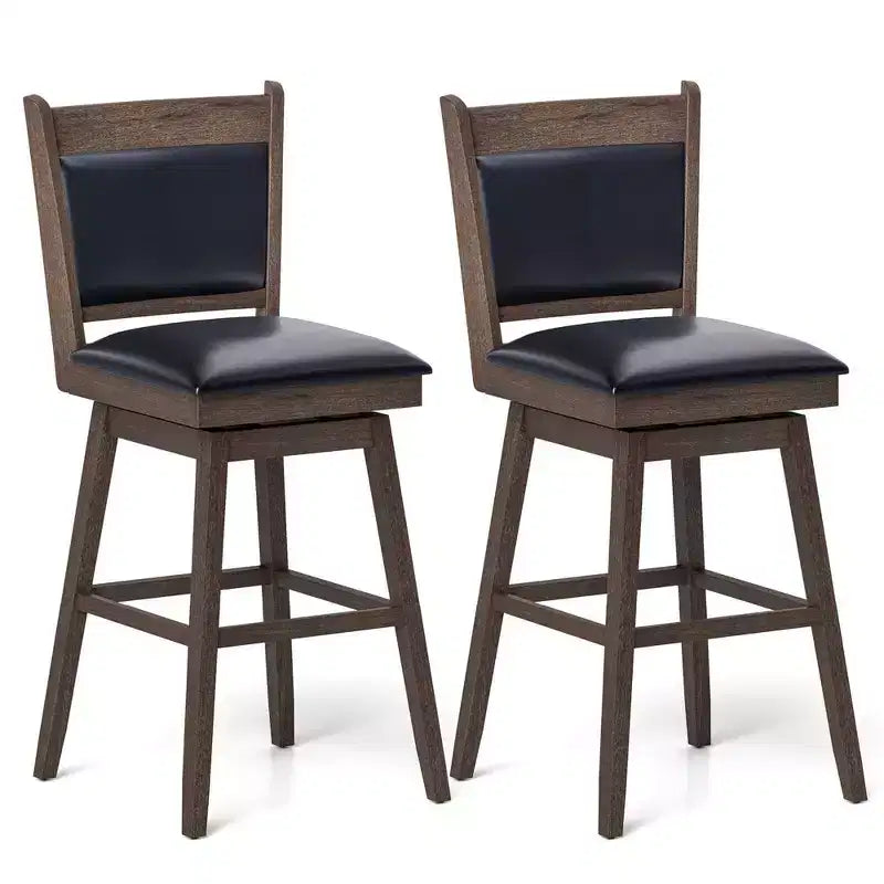 Costway 29 Swivel Bar Stools Set of 2 with Back Rubber Wood Legs Sturdy Footrest