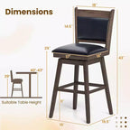 Costway Lot de 2 tabourets de bar pivotants de 73,66 cm avec dossier, pieds en bois de caoutchouc et repose-pieds robustes