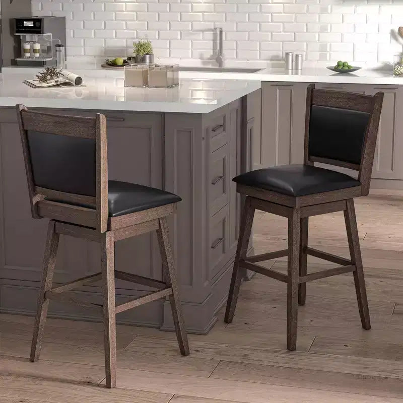 Costway Lot de 2 tabourets de bar pivotants de 73,66 cm avec dossier, pieds en bois de caoutchouc et repose-pieds robustes