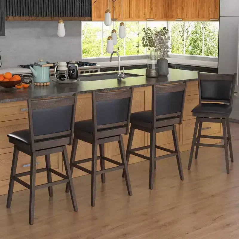 Costway Lot de 2 tabourets de bar pivotants de 73,66 cm avec dossier, pieds en bois de caoutchouc et repose-pieds robustes
