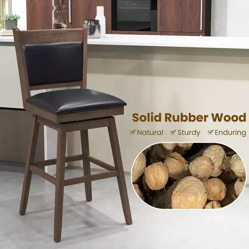 Costway Lot de 2 tabourets de bar pivotants de 73,66 cm avec dossier, pieds en bois de caoutchouc et repose-pieds robustes