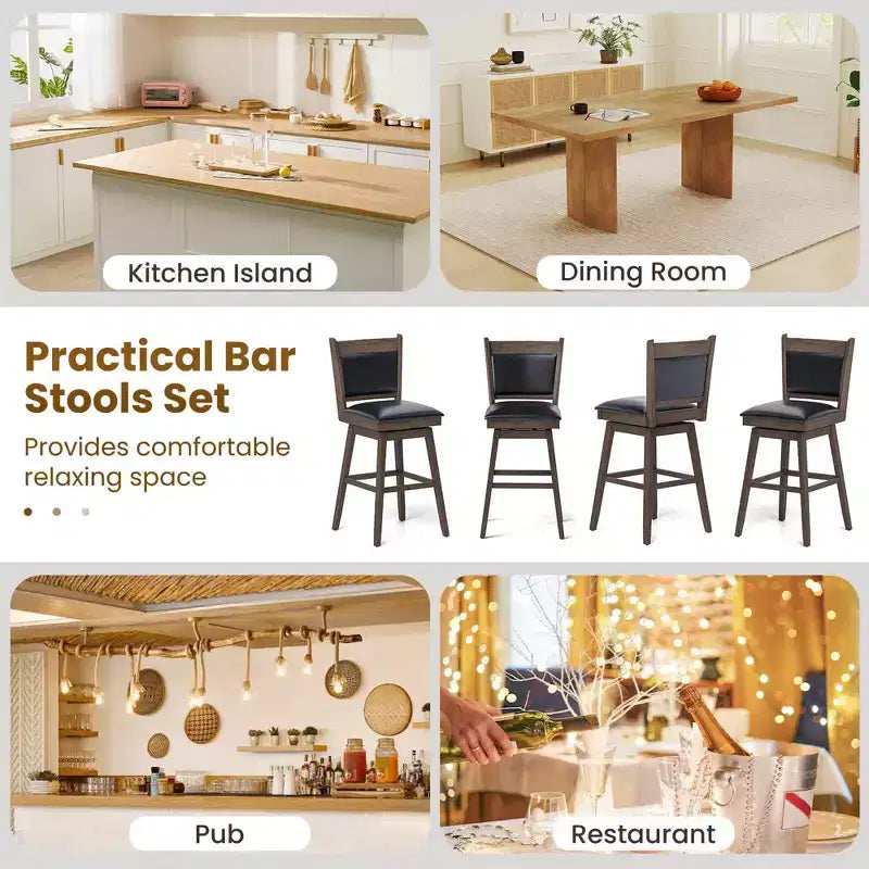 Costway Lot de 2 tabourets de bar pivotants de 73,66 cm avec dossier, pieds en bois de caoutchouc et repose-pieds robustes