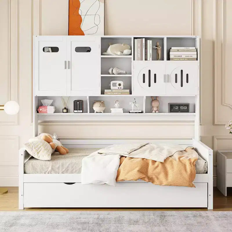 Lit de repos double avec lit gigogne double et armoire et étagère tout-en-un - ModernLuxe