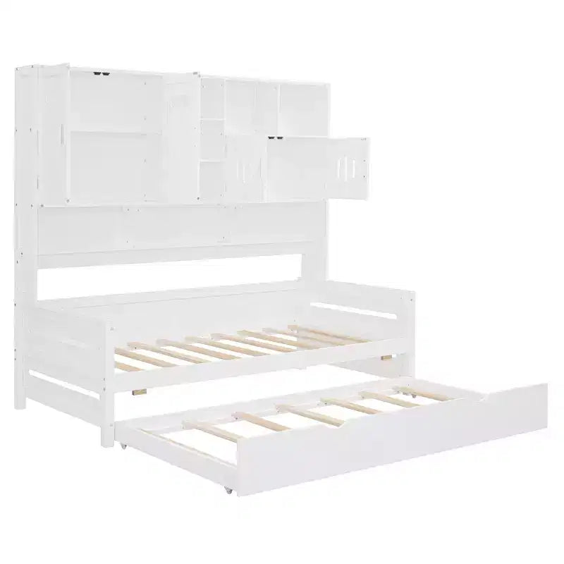 Lit de repos double avec lit gigogne double et armoire et étagère tout-en-un - ModernLuxe