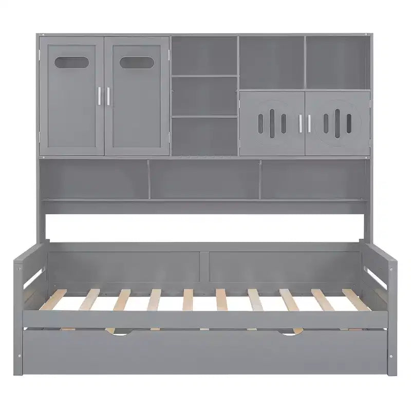 Lit de repos double avec lit gigogne double et armoire et étagère tout-en-un - ModernLuxe