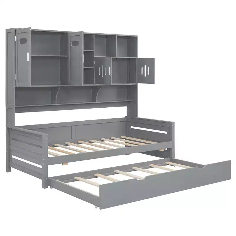Lit de repos double avec lit gigogne double et armoire et étagère tout-en-un - ModernLuxe