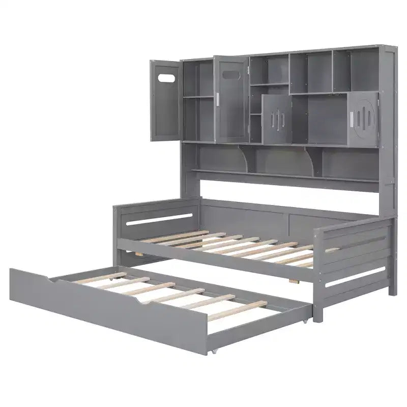 Lit de repos double avec lit gigogne double et armoire et étagère tout-en-un - ModernLuxe