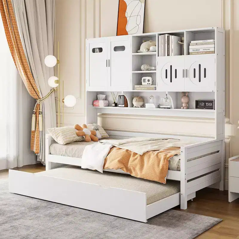 Lit de repos double avec lit gigogne double et armoire et étagère tout-en-un - ModernLuxe