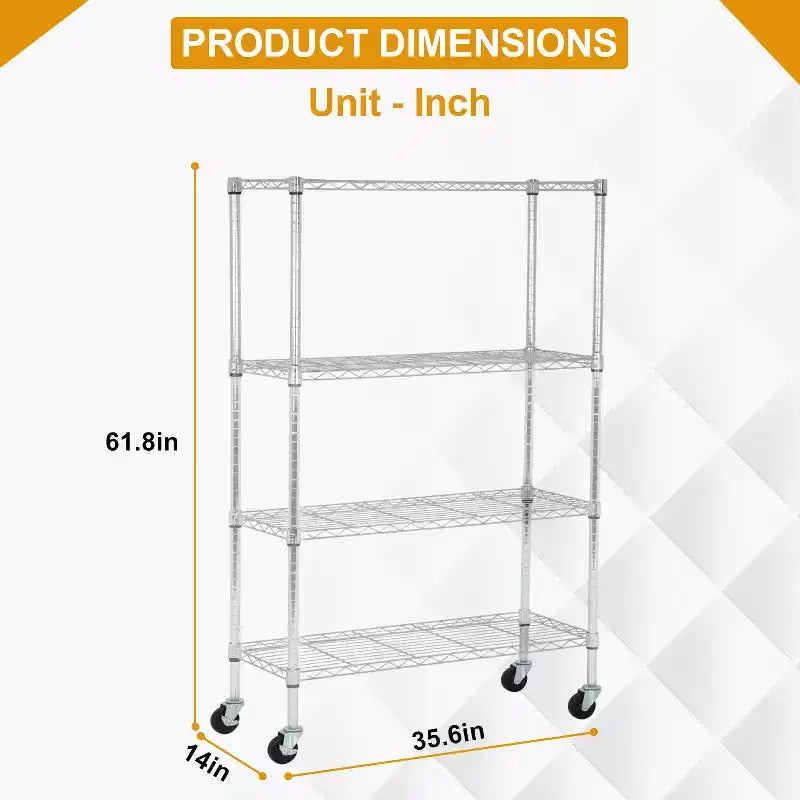BestMassage Étagère de rangement métallique à 4 niveaux avec tablettes larges, idéale pour la maison, le bureau ou un usage commercial