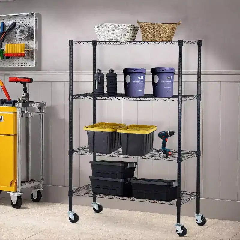 BestMassage Étagère de rangement métallique à 4 niveaux avec tablettes larges, idéale pour la maison, le bureau ou un usage commercial