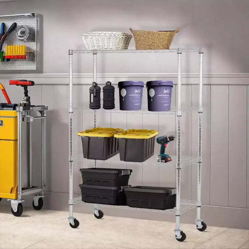 BestMassage Étagère de rangement métallique à 4 niveaux avec tablettes larges, idéale pour la maison, le bureau ou un usage commercial