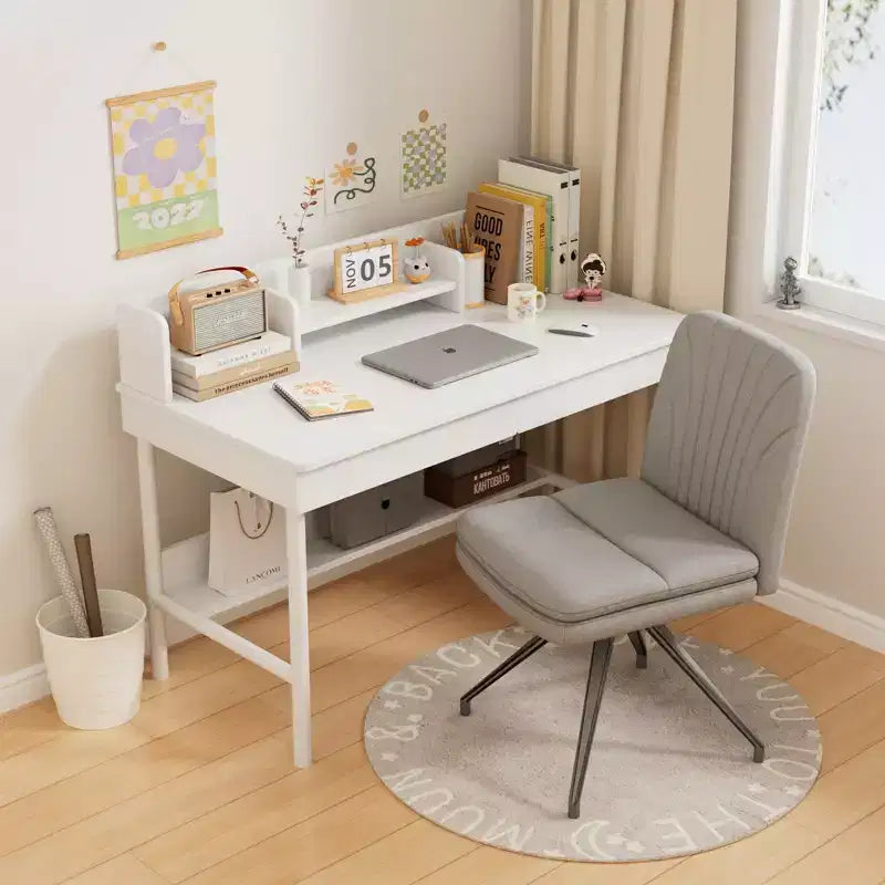 VECELO Chaise de Bureau Rembourrée, Chaise de Bureau Croisée à Pieds avec Assise Large Rembourrée, Chaise d'Ordinateur Moderne Gris/Beige