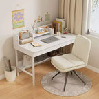 VECELO Chaise de Bureau Rembourrée, Chaise de Bureau Croisée à Pieds avec Assise Large Rembourrée, Chaise d'Ordinateur Moderne Gris/Beige