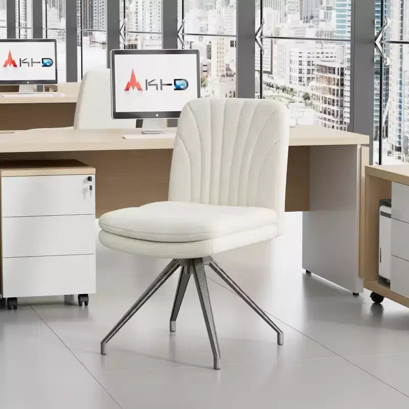 VECELO Chaise de Bureau Rembourrée, Chaise de Bureau Croisée à Pieds avec Assise Large Rembourrée, Chaise d'Ordinateur Moderne Gris/Beige