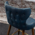 Tabouret de comptoir Roundhill Furniture Nevis, moderne du milieu du siècle, en similicuir touffeté avec garniture cloutée, bleu, lot de 2
