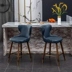 Tabouret de comptoir Roundhill Furniture Nevis, moderne du milieu du siècle, en similicuir touffeté avec garniture cloutée, bleu, lot de 2