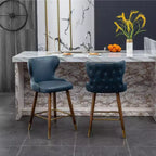 Tabouret de comptoir Roundhill Furniture Nevis, moderne du milieu du siècle, en similicuir touffeté avec garniture cloutée, bleu, lot de 2