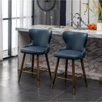 Tabouret de comptoir Roundhill Furniture Nevis, moderne du milieu du siècle, en similicuir touffeté avec garniture cloutée, bleu, lot de 2