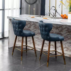Tabouret de comptoir Roundhill Furniture Nevis, moderne du milieu du siècle, en similicuir touffeté avec garniture cloutée, bleu, lot de 2