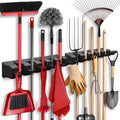 2 Pk Mop and Broom Holder Wall Mount - 5 Slots, 6 Hooks, 7.5lbs Capacity for Garage, Home, Kitchen, Closet, Laundry Room Organization Black Homeitusa
